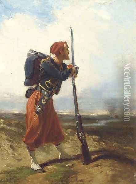 A rifleman of the 4th Zouave Regiment, circa 1856 Oil Painting - French School