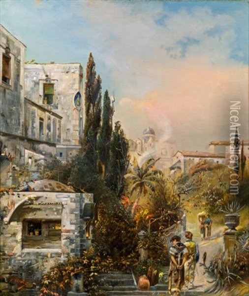 Strasenszene In Neapel Oil Painting - Robert Alott