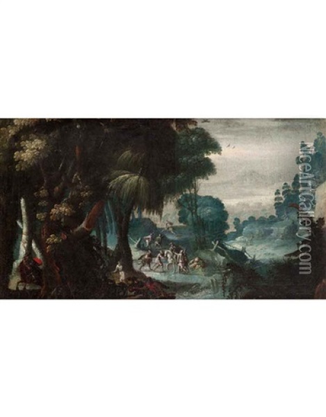 Paesaggio Con Scena Di Agguato Oil Painting - Mattheus Bril the Younger