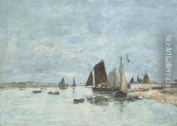 Etaples, Bateaux Dans Le Port Oil Painting - Eugene Boudin