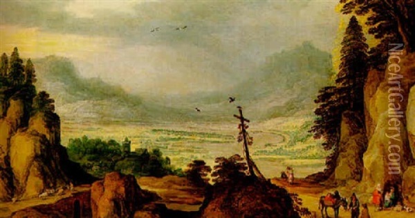 Paysage Montagneux Et Paysans Oil Painting - Joos de Momper the Younger