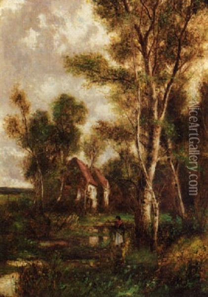 A Wooded Landscape With A Peasant Before A Cottage Oil Painting - Abraham Hulk the Younger