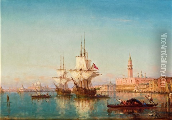 Segelschiffe In Der Bucht Vor Venedig Oil Painting - Charles Clement Calderon