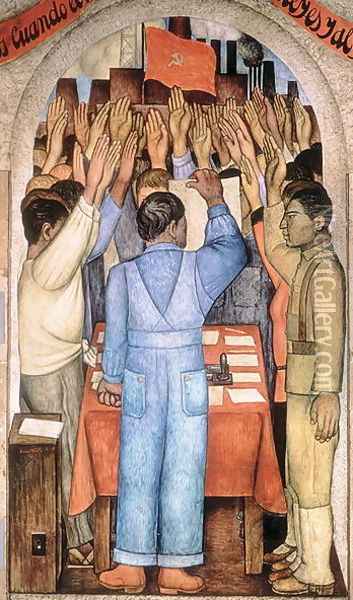 The Protest, from the cycle of the Political Vision of the Mexican People (Court of Fiestas) 1923-24 Oil Painting - Diego Rivera