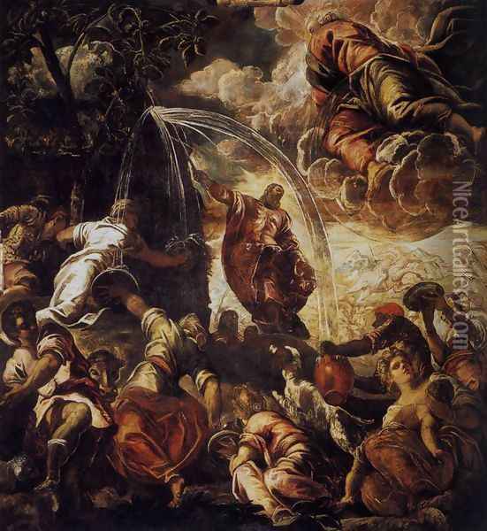 Moses Drawing Water from the Rock 1577 Oil Painting - Jacopo Tintoretto (Robusti)