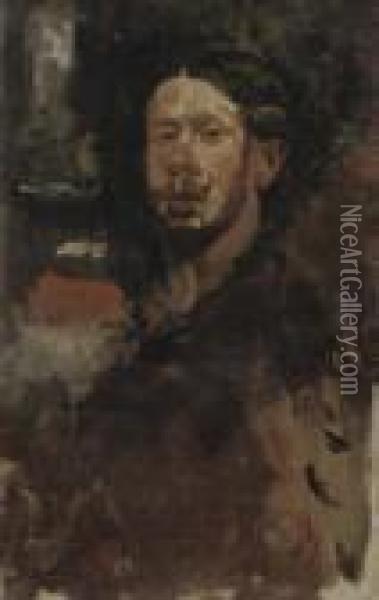 Self-portrait With Red Background Oil Painting - George Hendrik Breitner