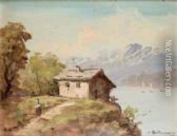 Lago Di Como Oil Painting - Achille Beltrame