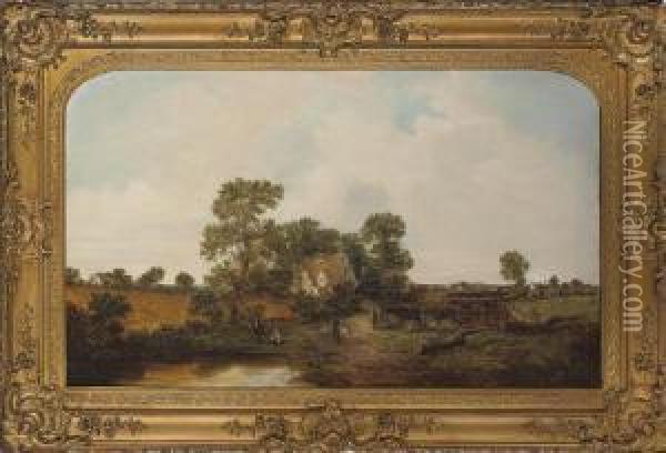 The Village Pond Oil Painting - William Meadows