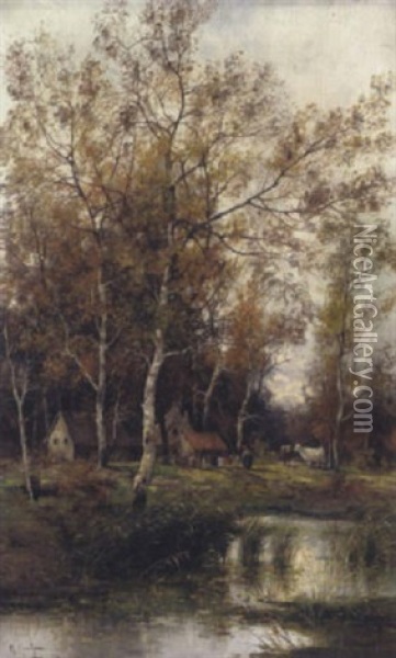 Herbstliche Aulandschaft Mit Weidenden Kuhen Oil Painting - Adolf Kaufmann