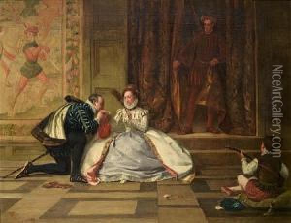 Queen Elizabeth And Leicester Oil Painting - William Frederick Yeames