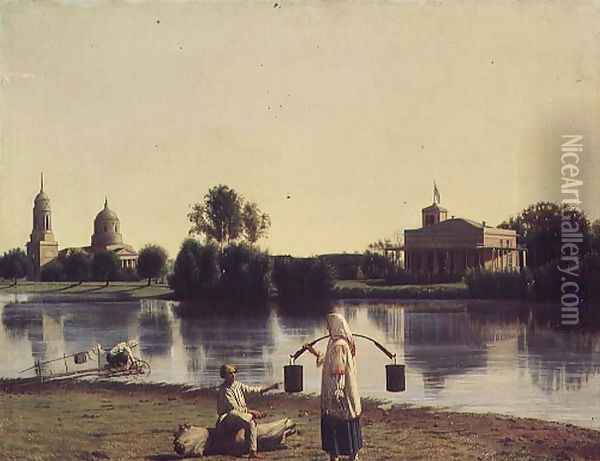 View of Lake Moldino in the Islands, 1844 Oil Painting - Grigori Vasilievich Soroka