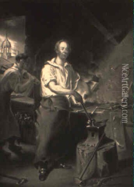 Pat Lyon At The Forge/after The Philadelphia Version Oil Painting - John Neagle
