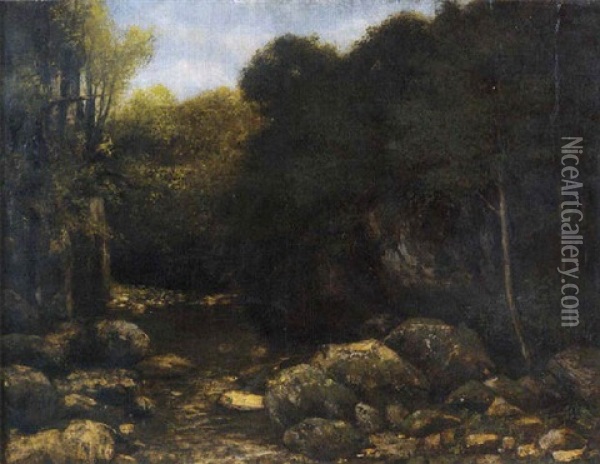 Sous Bois Avec Une Riviere Oil Painting - Gustave Courbet