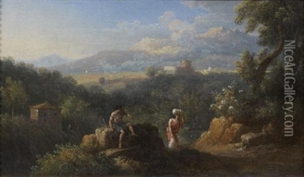 Promeneurs Dans Un Paysage Romain Oil Painting - Jan Frans van Bloemen