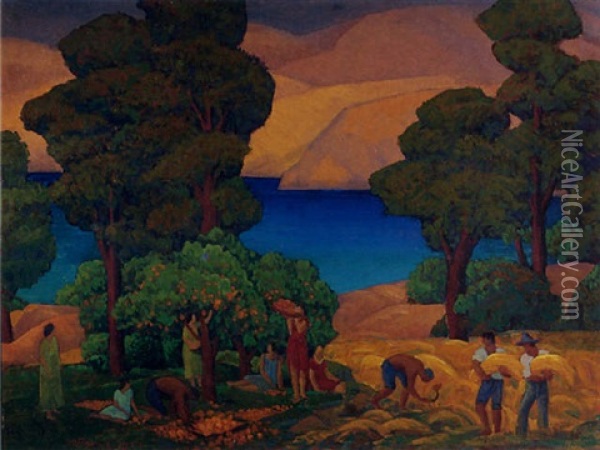 Arcadian California Harvest Oil Painting - Horatio Nelson Poole