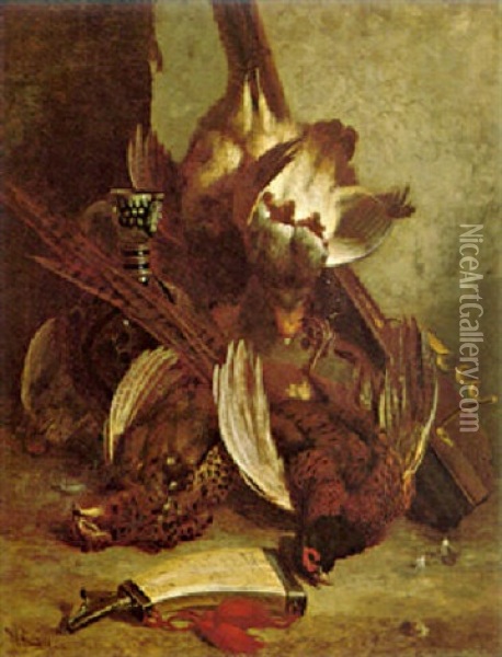 Still Life With Partridges And Pheasant Oil Painting - William Hughes