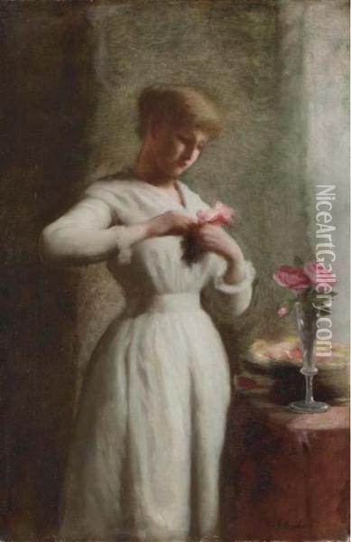 Woman With Roses Oil Painting - George Cochran Lambdin