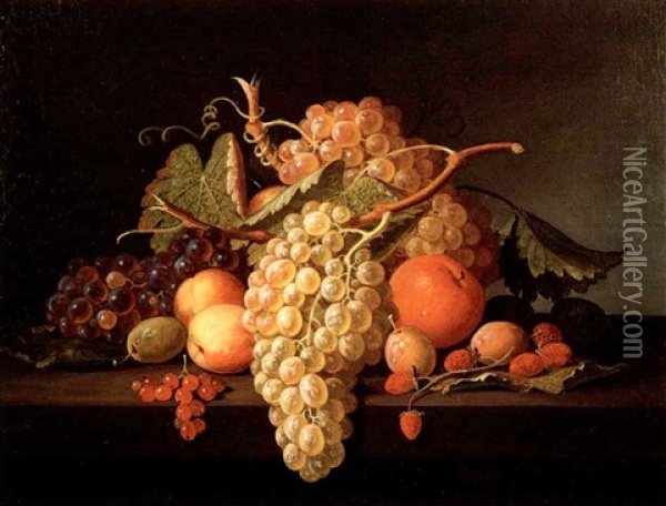 Still Life With Grapes, Peaches, Plums, And Straw-          Berries Oil Painting - Paul Lacroix