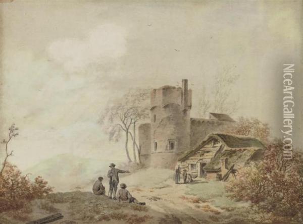 Landscape With Peasants And A Ruin Oil Painting - Barend Cornelis Koekkoek