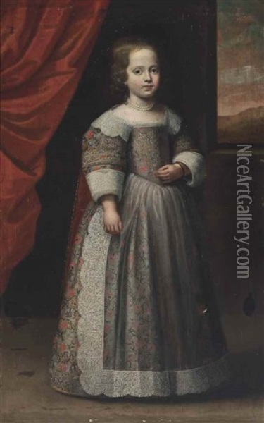 Portrait Of A Girl, Traditionally Identified As A Member Of The Savoy Family In An Oyster Embroidered Dress Oil Painting - Pier Francesco Cittadini