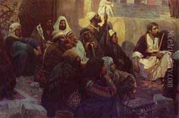 Christ And Woman Taken In Adultery (Detail) 1886-1887 Oil Painting - Vasily Polenov
