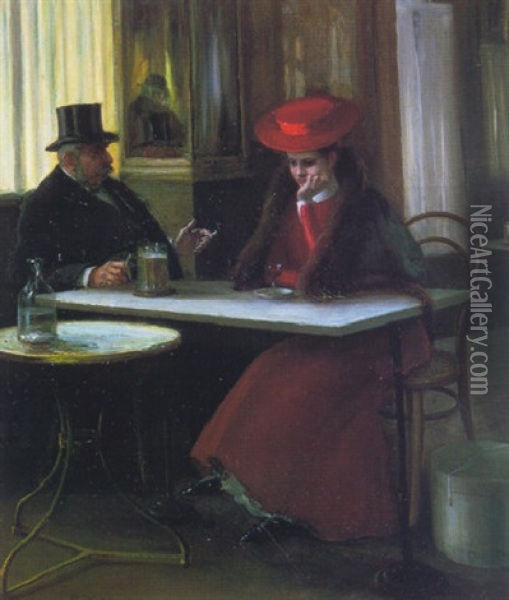 Au Cafe Oil Painting - Edgar de Saint-Pierre de Montzaigle