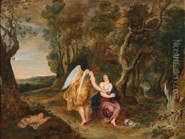 An Angel Appears To Hagar And Ishmael In The Desert Oil Painting - Frans Wouters