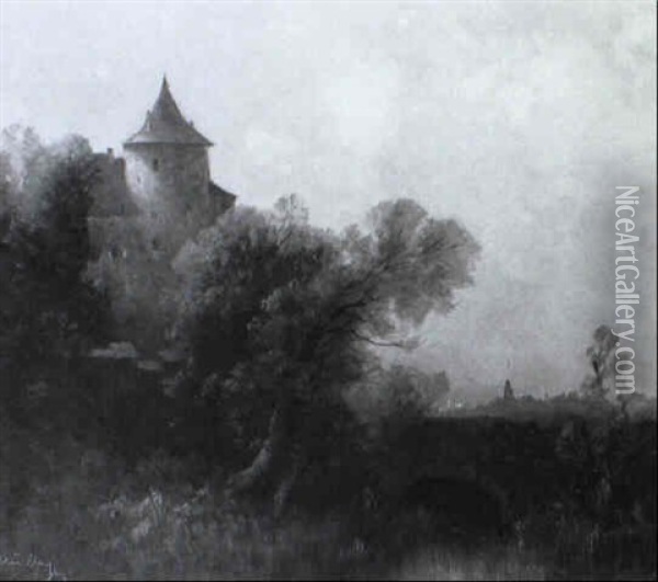 Blick Auf Eine Burg Hinter Baumen Oil Painting - Oskar Mulley
