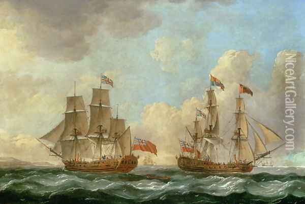 The 'Peregrine' in Two Positions off the Coast, 1766 Oil Painting - John the Elder Cleveley