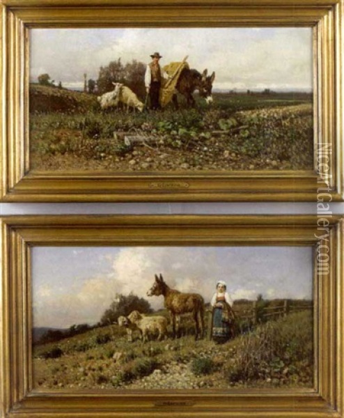 Pastoral Scene (+ Another; Pair) Oil Painting - Giuseppe Laezza