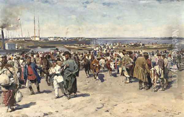On the Volga Oil Painting - Vladimir Egorovich Makovskii