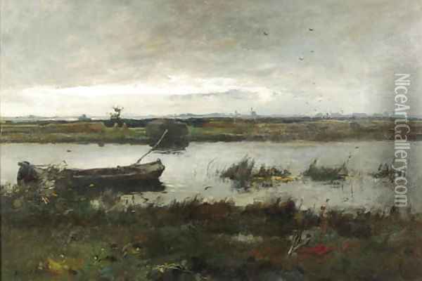 A polder landscape near Kortenhoef Oil Painting - August Willem van Voorden