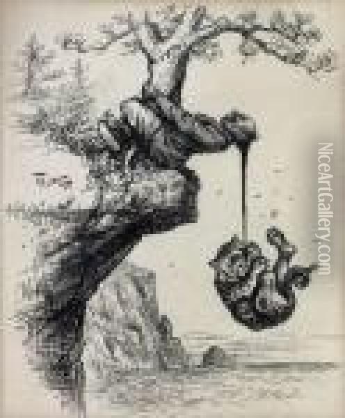 At Last The Democatic Tiger Has Something To Hang On Oil Painting - Thomas Nast