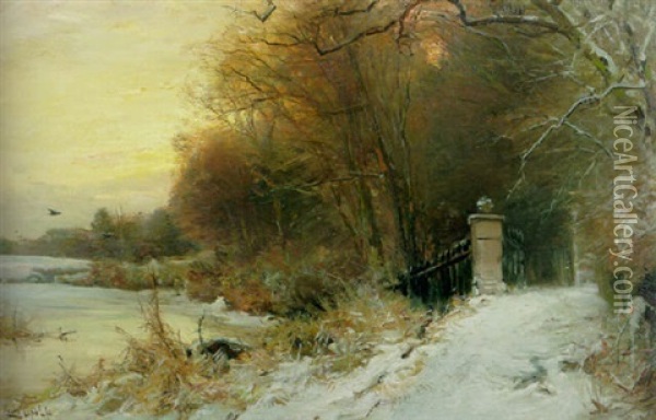 A Winter Landscape With The Entrance Of An Estate Oil Painting - Louis Apol