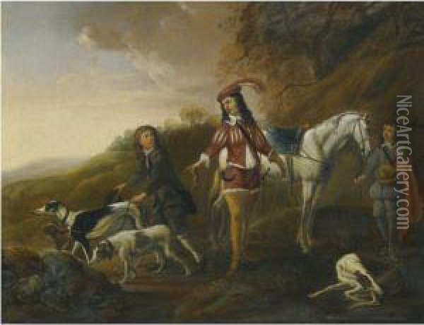 A Gentleman Resting During The Hunt, His Two Page Boys Inattendance Oil Painting - Francois Verwilt