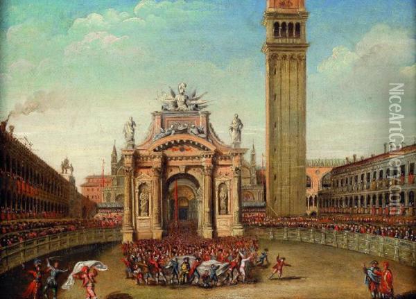 Festa In Onore Dei Duchi Di Prussia In Piazza San Marco Oil Painting - Francesco Guardi