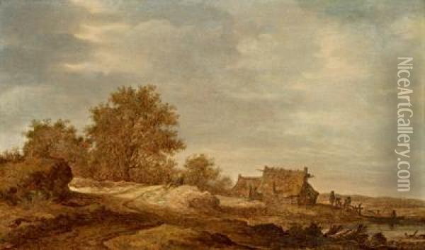 Paesaggio Olandese Di Dune Con Case Coloniche E Coloni Oil Painting - Jan van Goyen