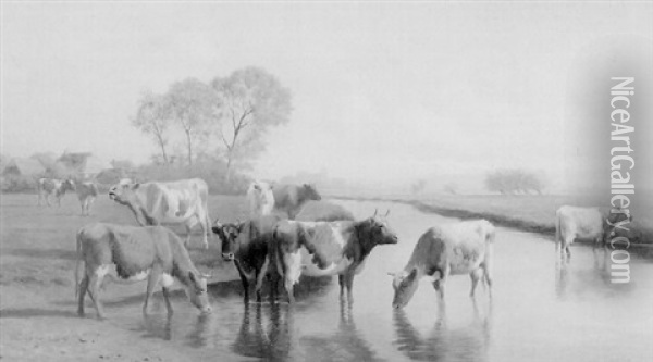 Kuhherde Am Wasser Oil Painting - William Sidney Cooper