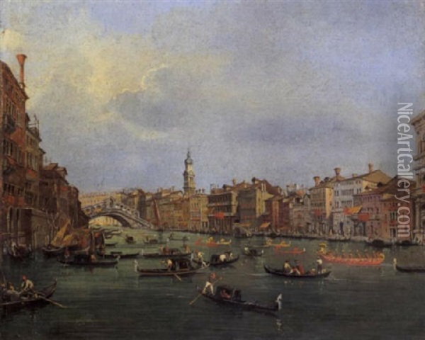 Venezia: Veduta Del Canal Grande Col Ponte Di Rialto Oil Painting - Angelo Zanin