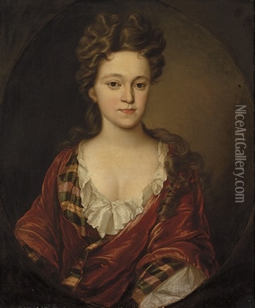 Portrait Of A Lady In A Red Dress Oil Painting - Sir John Baptist de Medina