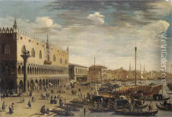 The Riva Degli Schiavoni, Venice, Looking East Oil Painting - (Giovanni Antonio Canal) Canaletto