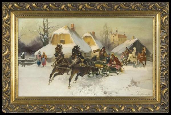 Winter In The Country Oil Painting - Ignacy (Czeslaw Wasilewski) Zygmuntowicz