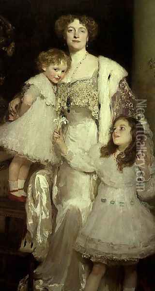 Portrait of Mrs. Alfred Mond, later Lady Melchett, and her two daughters, Mary and Nora Oil Painting - Solomon J Solomon