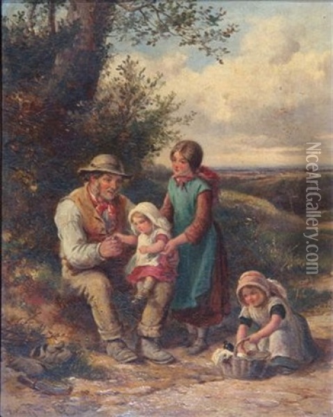 A Family Day Out In The Countryside Oil Painting - James Hardy Jr.