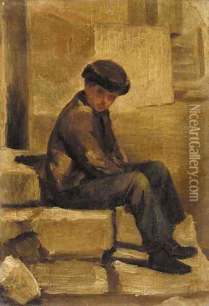 Waiting on the steps Oil Painting - Edouard Frere