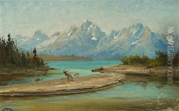 Grand Teton Mountains, Wyoming Oil Painting - John Fery