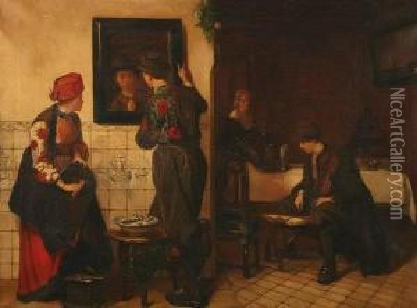 Dutch Interior With Four Figures Oil Painting - Catherine Bisschop-Swift