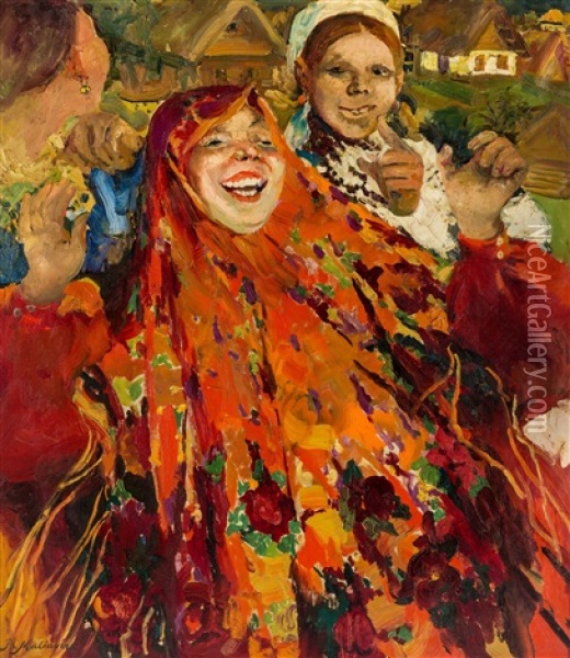A Laughing Village Baba Oil Painting - Philip Andreevich Maliavin