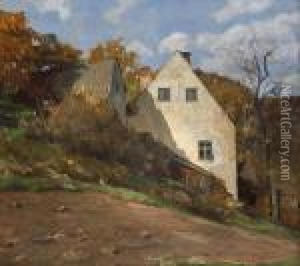 Bauernhauser In Herbstlicher
 Landschaft. Oil Painting - Albert Stagura