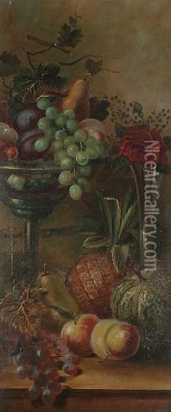 Still Life Of Fruit And Flowers. Oil Painting - Henry Church